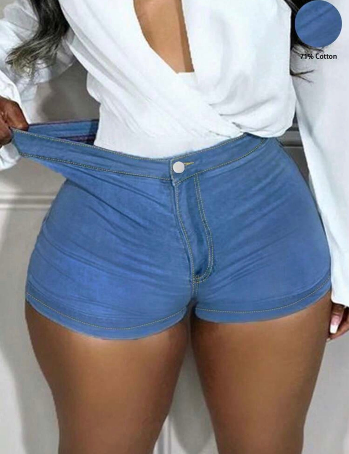 “Riskay” High Waist Medium Blue Denim Shorts