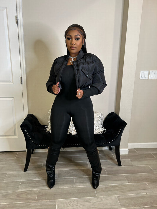 “Baddie Bomber” Black Crop Jacket