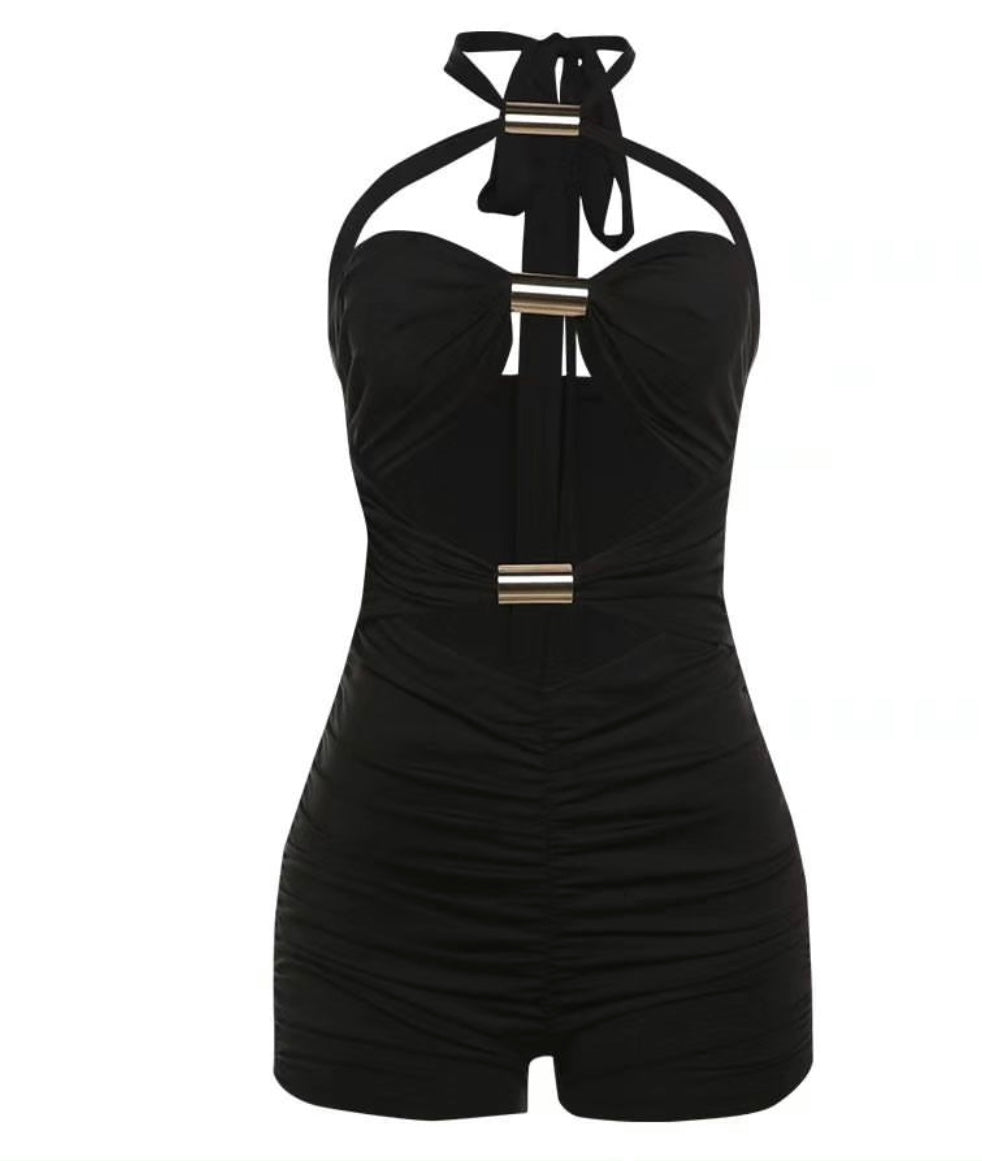 “Triple Buckle” Black Romper
