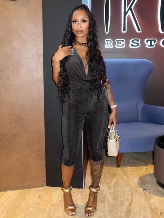 “Fountain” Black Romper