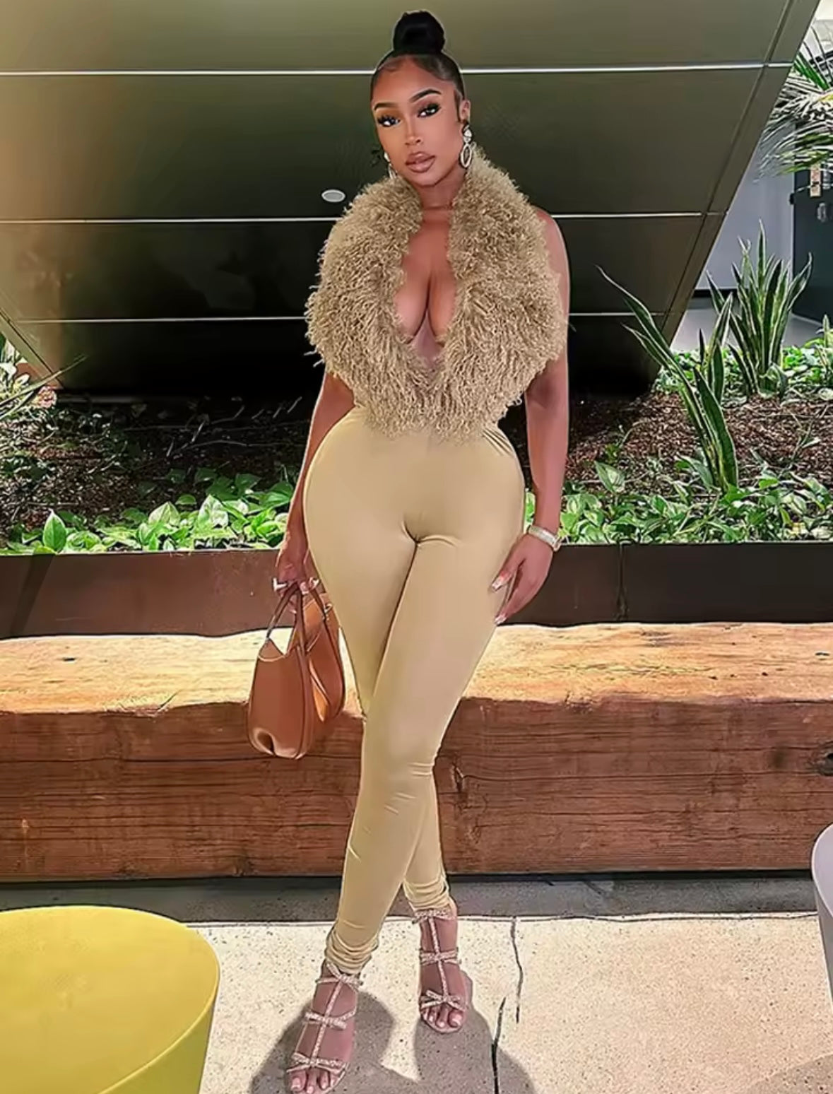 “Feather Me Down” Brown 2 Piece Set