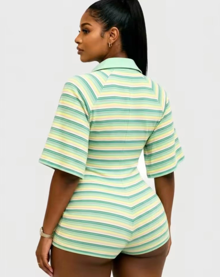 “Cut Deep” Multicolor Ribbed Romper