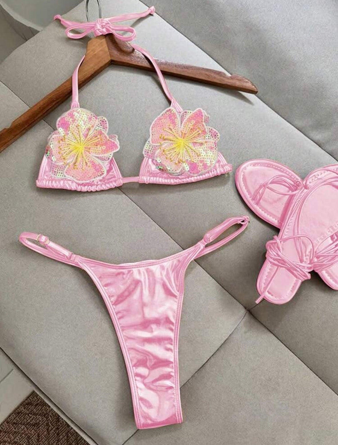 “Flowerette” Pink 2 Piece Swimsuit