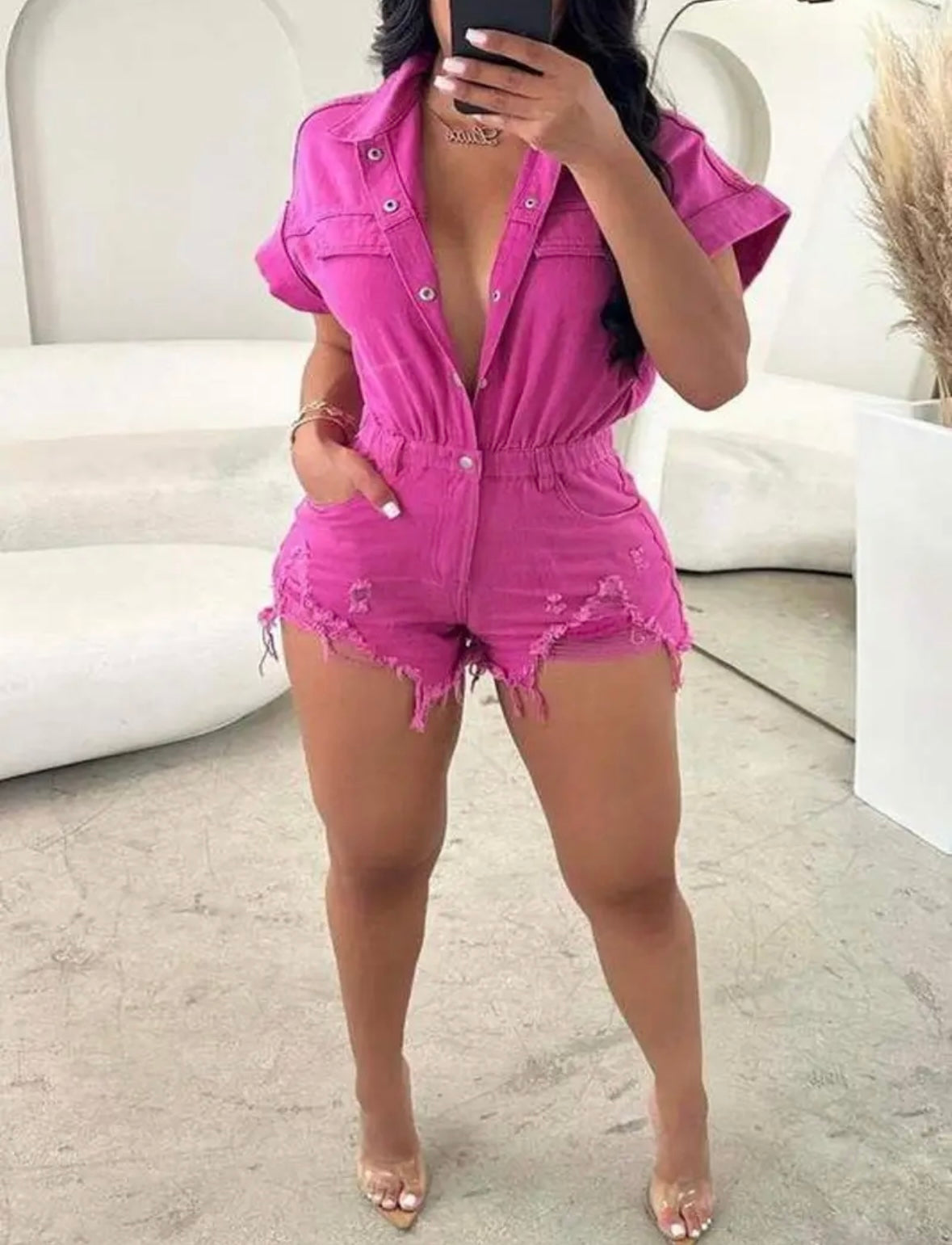 “Stoni” Pink Denim Romper