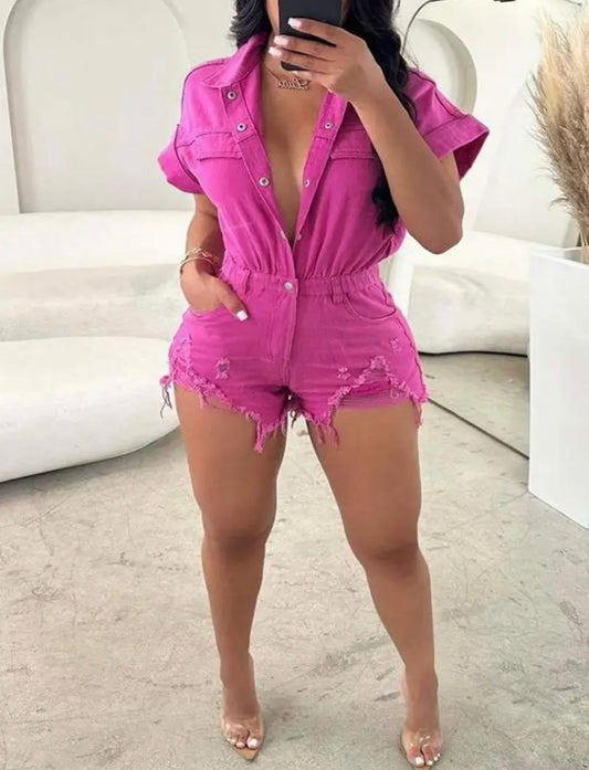 “Stoni” Pink Denim Romper
