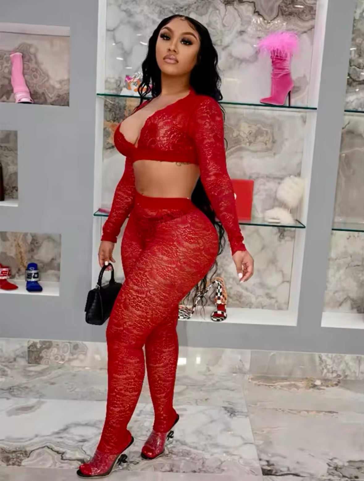 “Miss Me” Red Lace 2 Piece Set