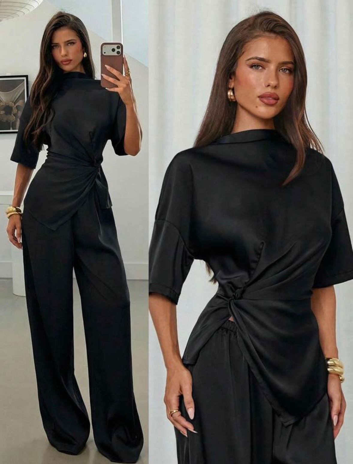 “Sincere Silks” Brown 2 Piece Set