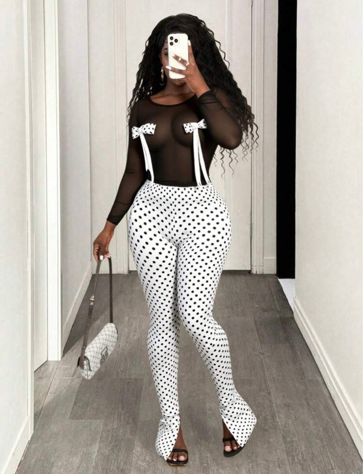 “Polka Mesh” White 2 Piece Set