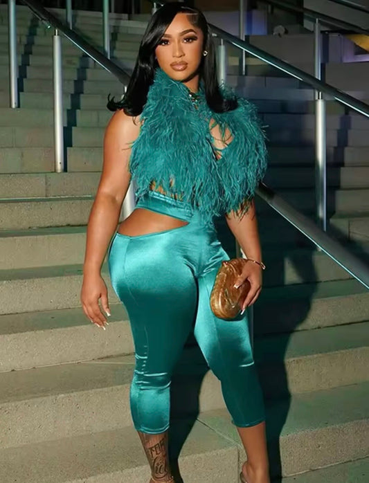 “Lovely Fluff” Green 2 Piece Set