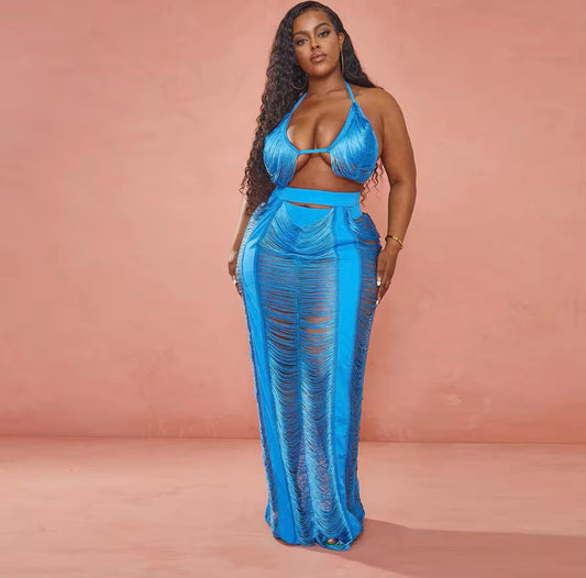 “Peacock” Blue 2 Piece Set
