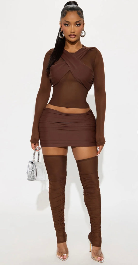 “Cross My Heart” Brown 3 Piece Set