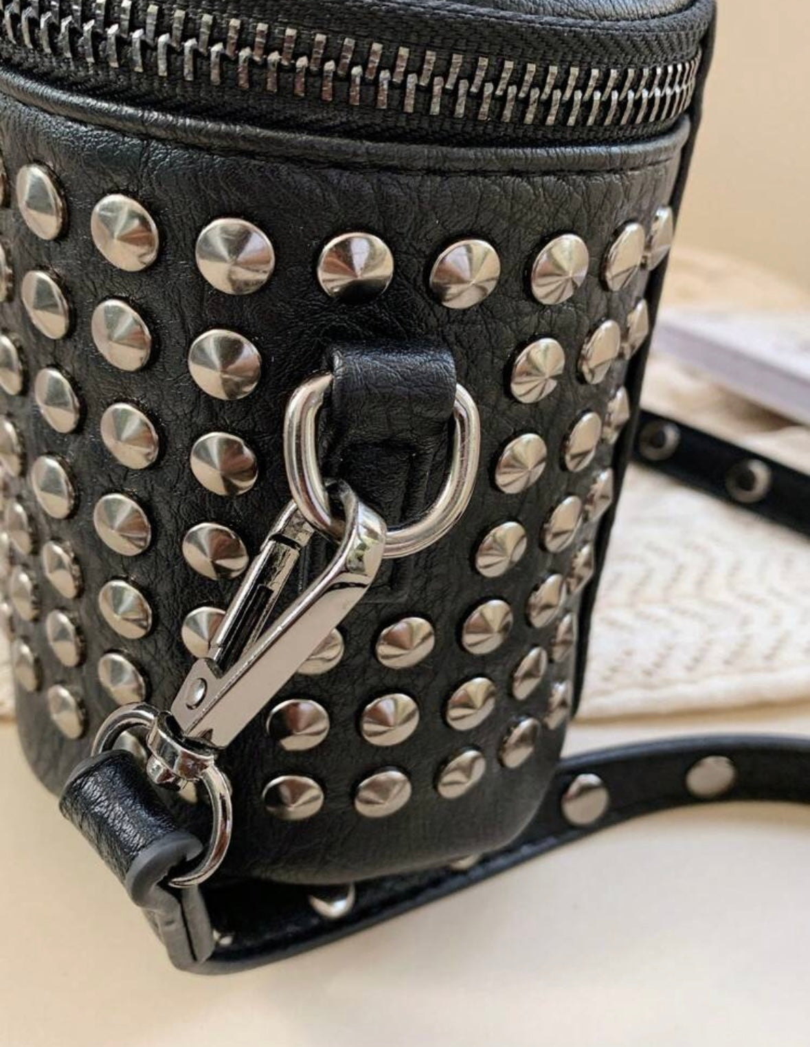 “Studded Crossover” Black Handbag