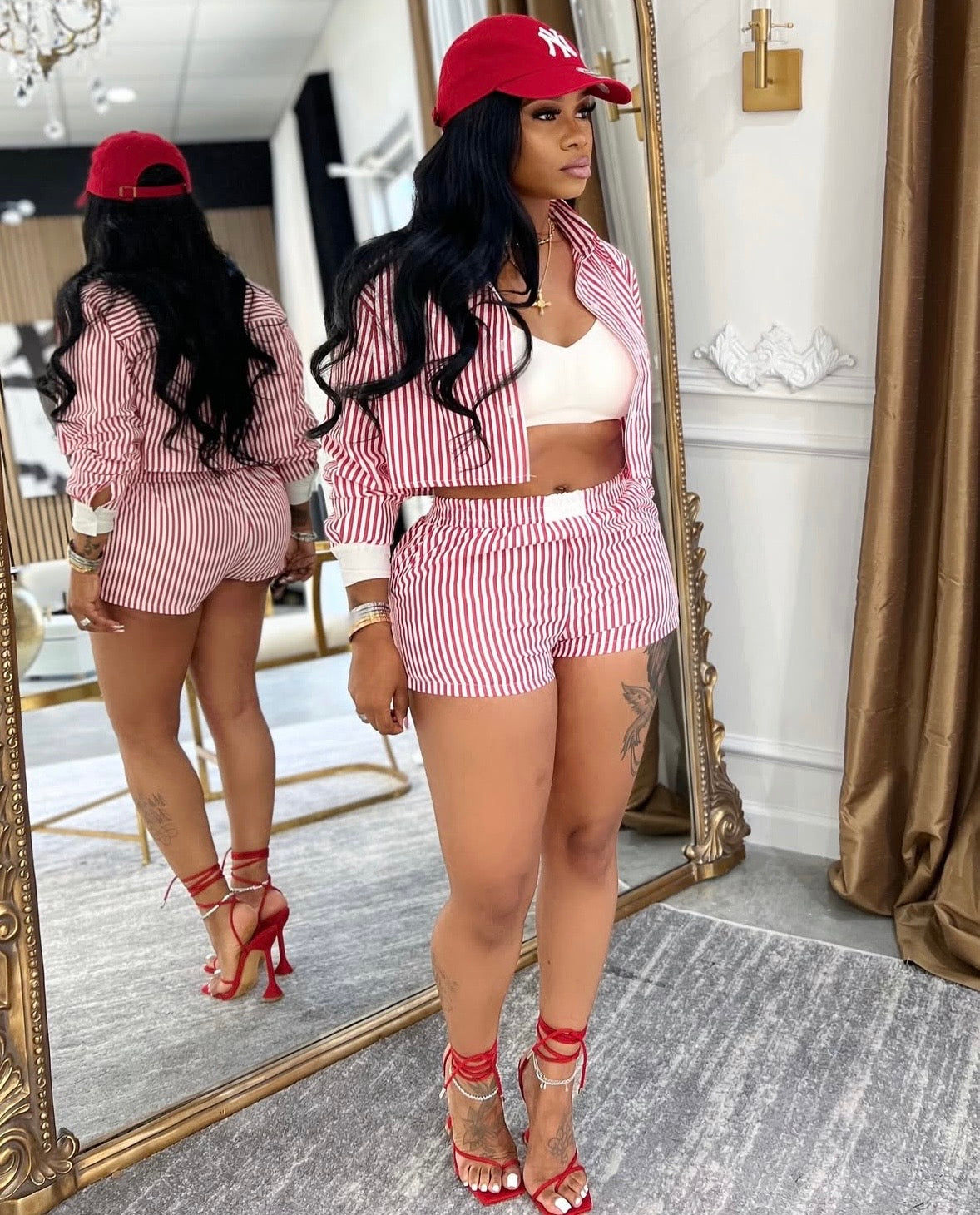 “Stacy Stripes” Red 2 Piece Set