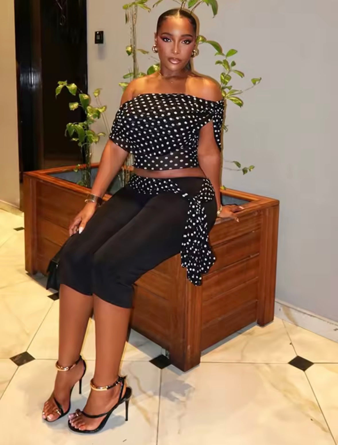 “Polka Muse” Brown 2 Piece Set
