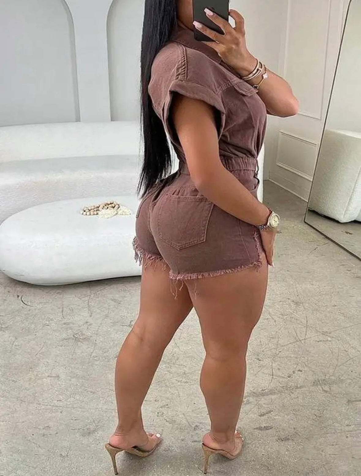 “Stoni” Pink Denim Romper