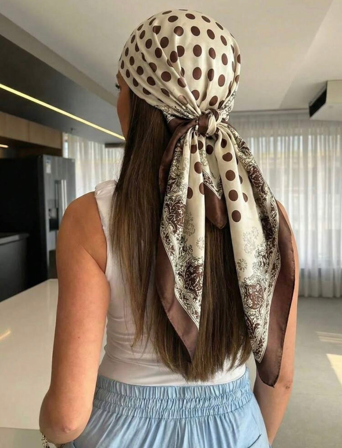 “Polka Silk” Brown Scarf