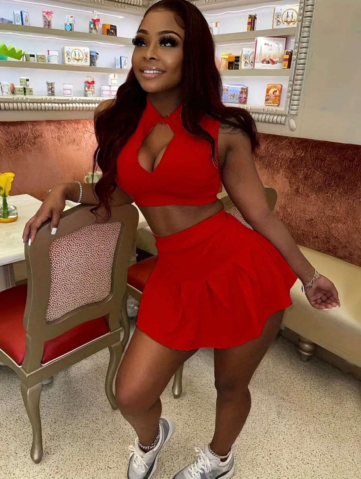 “Tiana” Red Tennis Skort Set