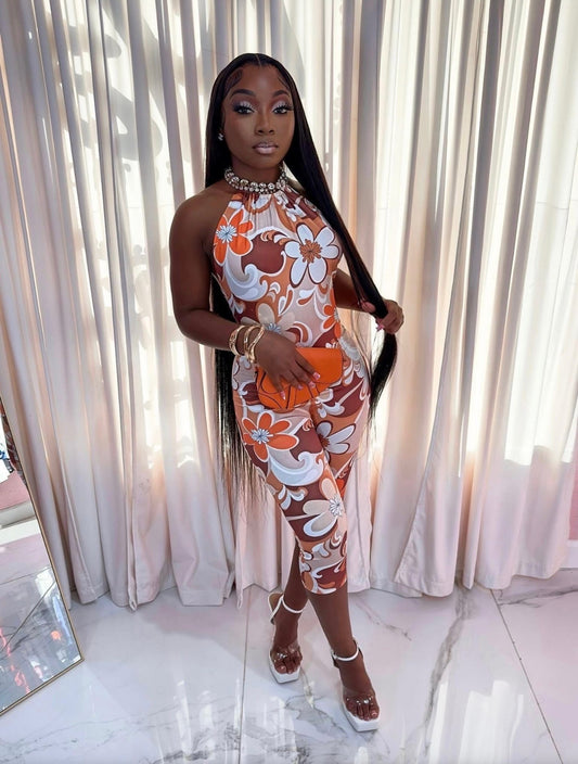 “Flower Bomb” Orange Romper