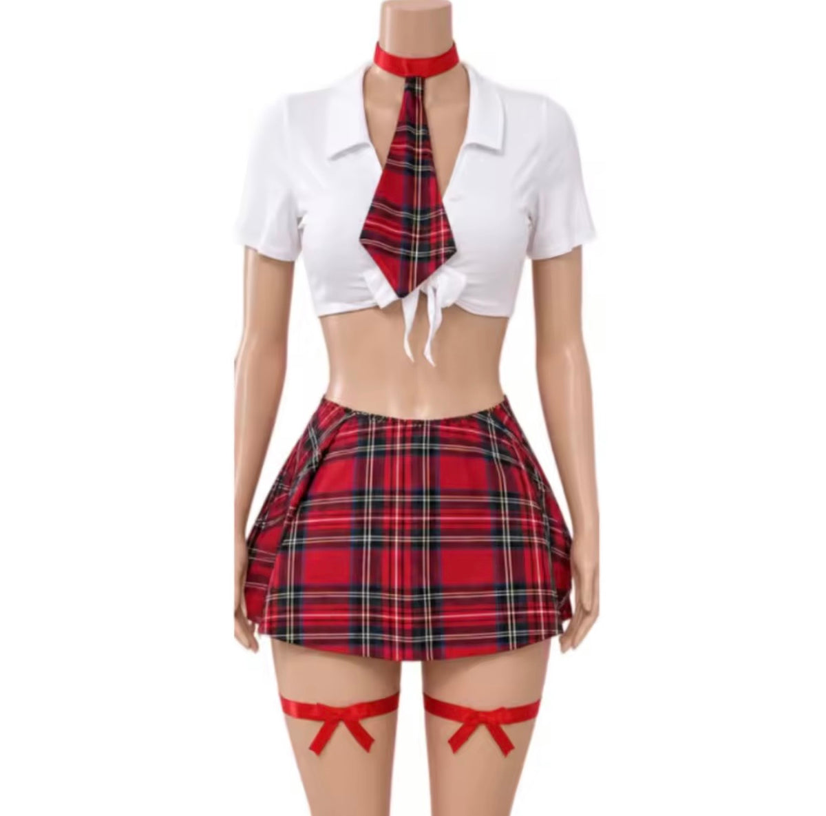 “School Girl” Red 4 Piece Costume Set