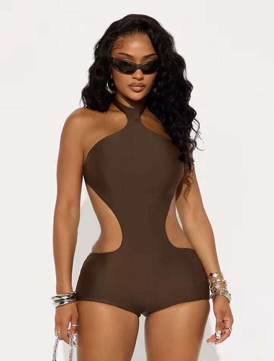 “Feeling Myself” Brown Romper