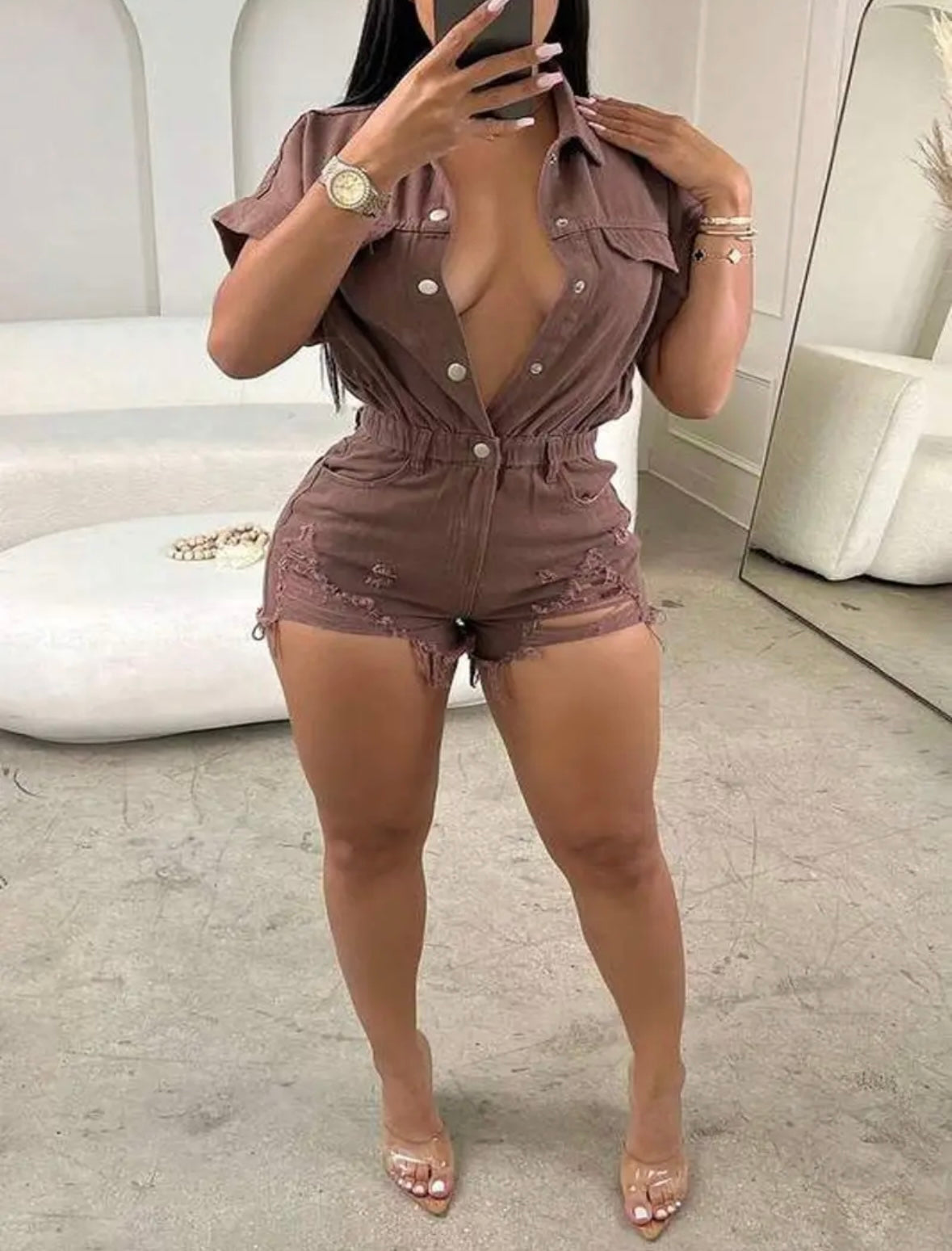 “Stoni” Pink Denim Romper