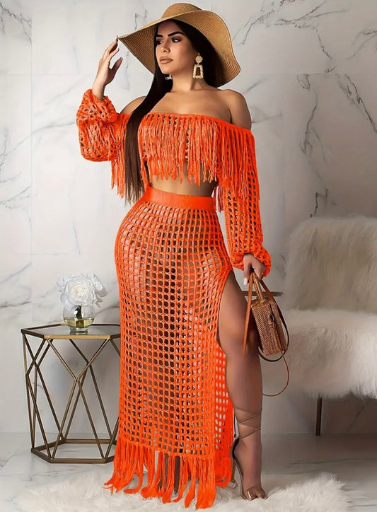 “Tassle Waves” Orange 2 Piece Set