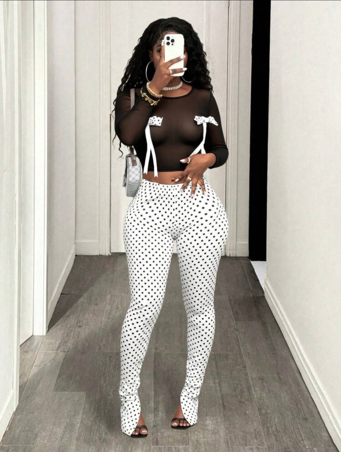 “Polka Mesh” White 2 Piece Set