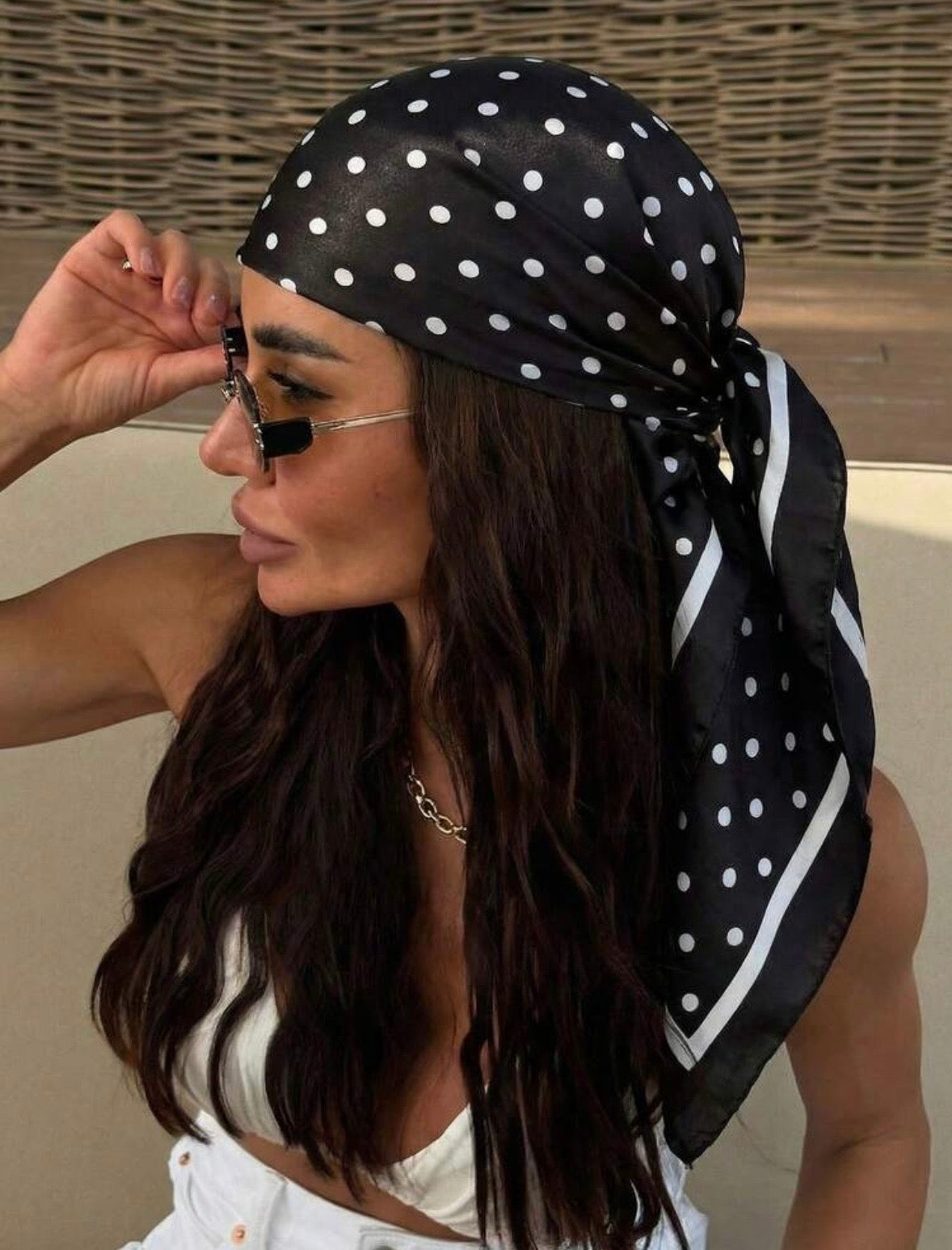 “Polka Silk” White Scarf