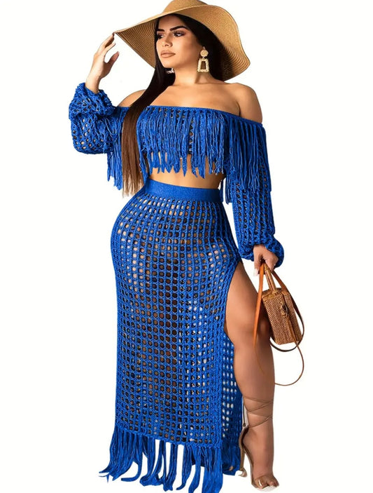 “Tassle Waves” Blue 2 Piece Set