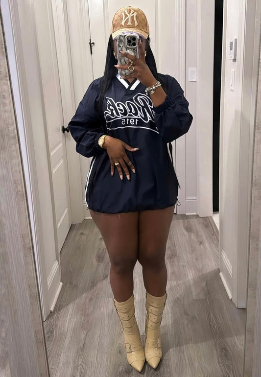 “Windbreaker Jersey” Blue Dress