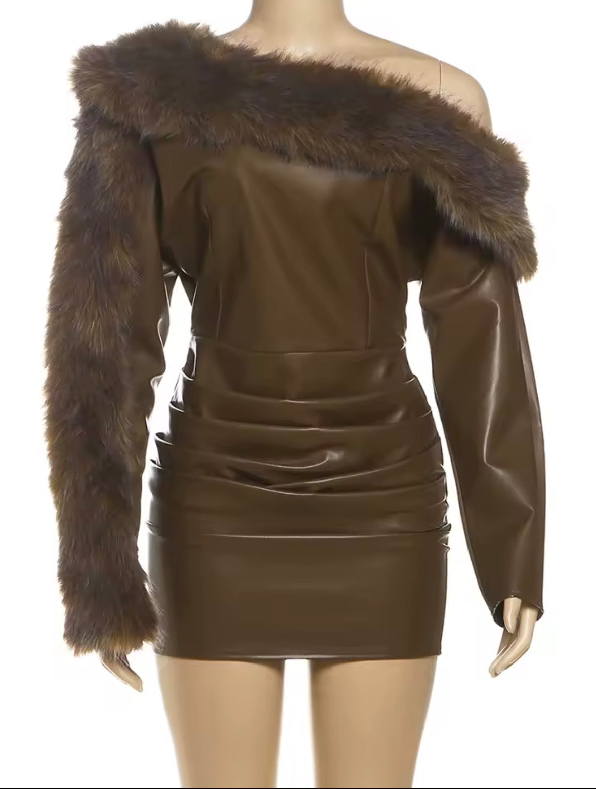 “Beware” Brown Leather Dress
