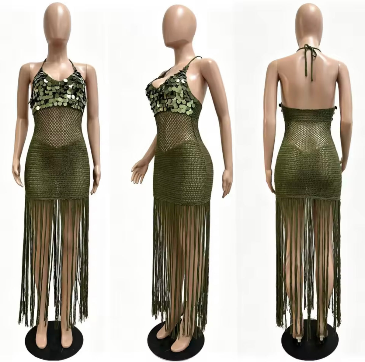 “Island Fringe” Nude Dress