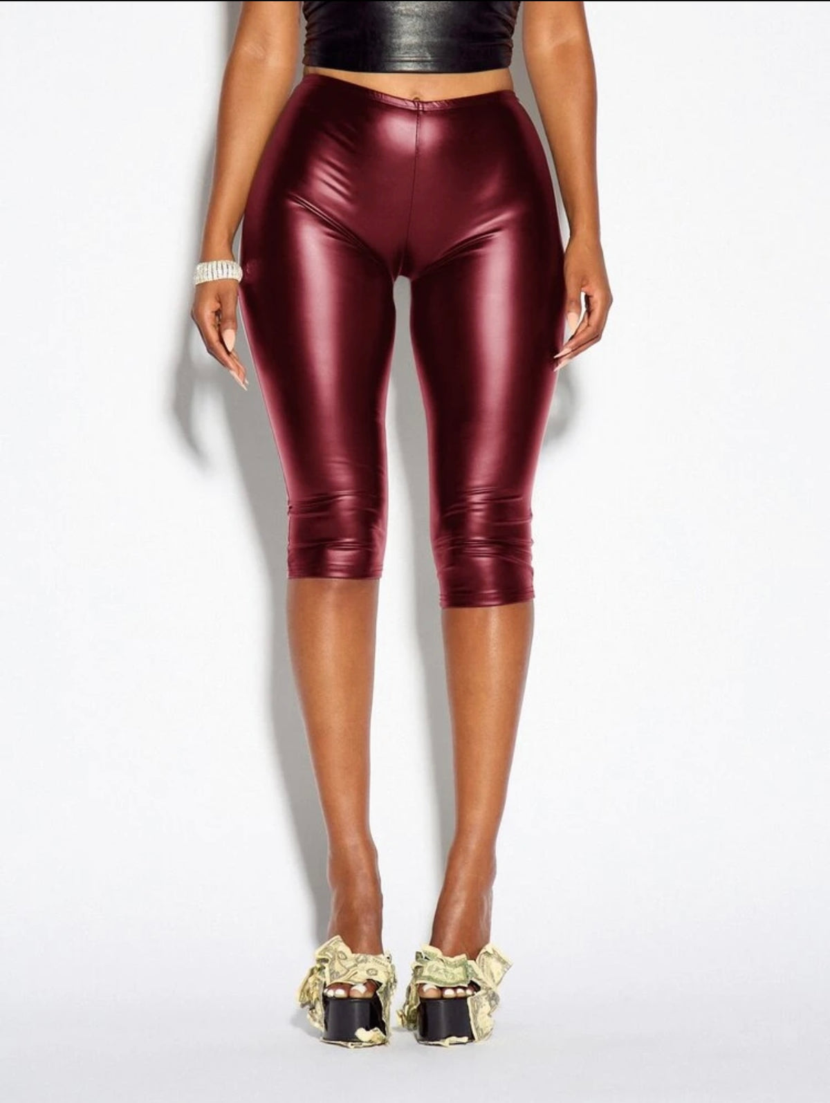 “Coated Liquid” Black Capri Shorts