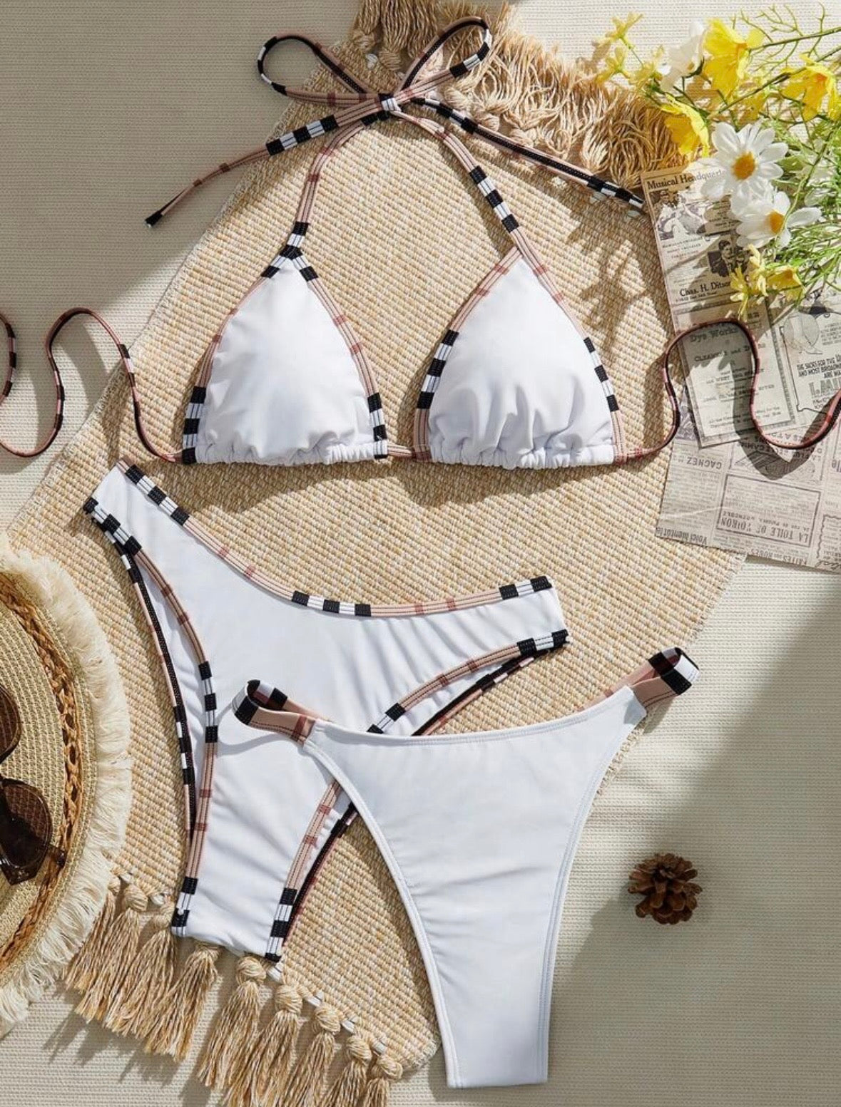 “Burberry Tings” White 3 Piece Swimsuit