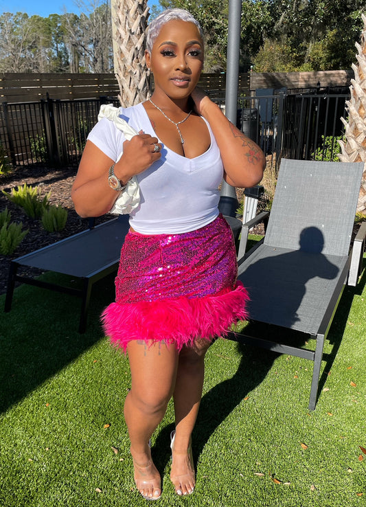 "Party Time" Pink Sequins Feather Skirt