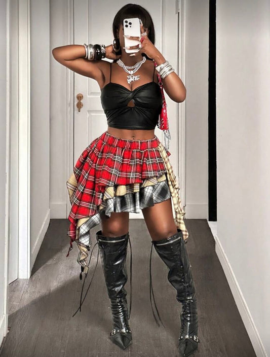 “Pleat Plaid” Deep Skirt