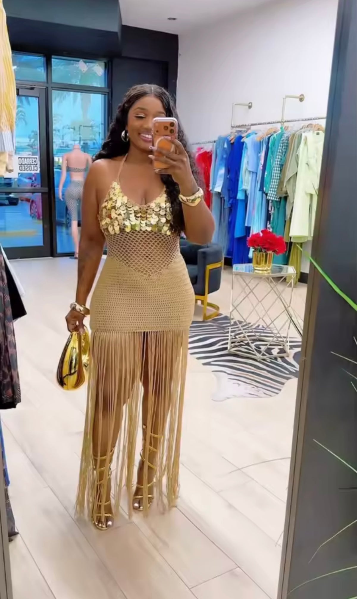 “Island Fringe” Nude Dress