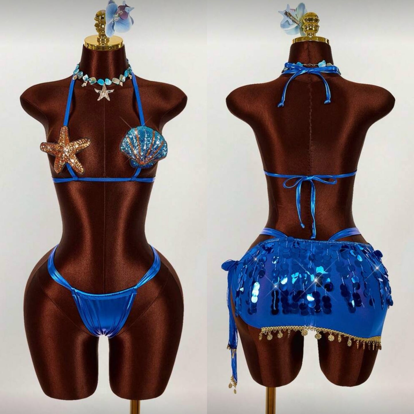“Seashell” Blue 3 Piece Swimsuit