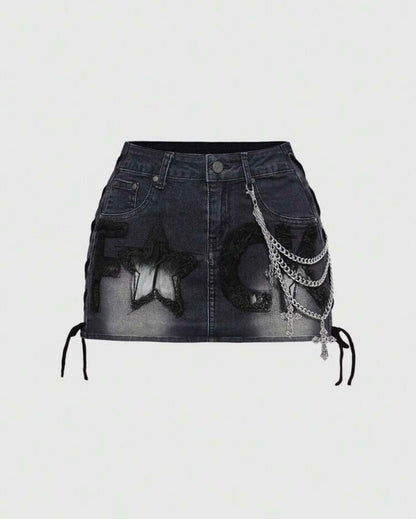 “Flick Star” Red Denim Skirt