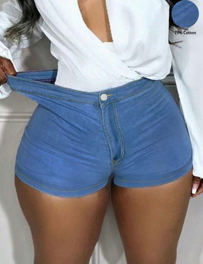 “Riskay” High Waist Medium Blue Denim Shorts