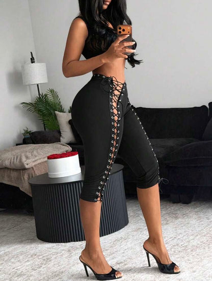 “Tied Down” Black Kapri Shorts
