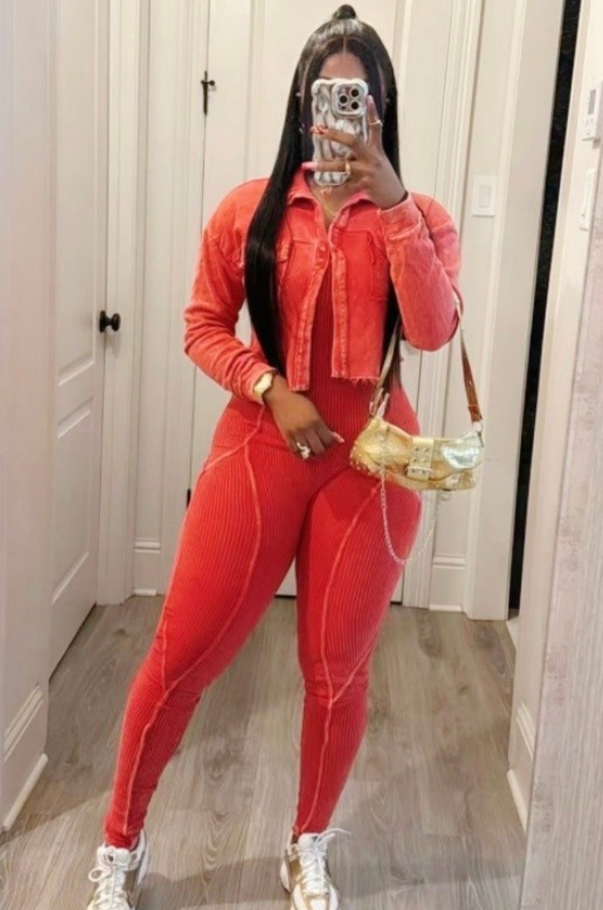 “Ribbed and Ready” Red Jumpsuit Set