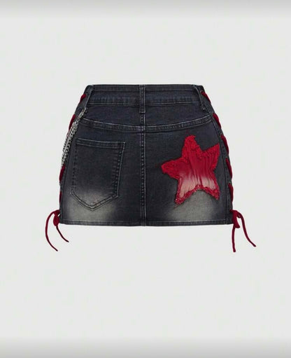 “Flick Star” Red Denim Skirt