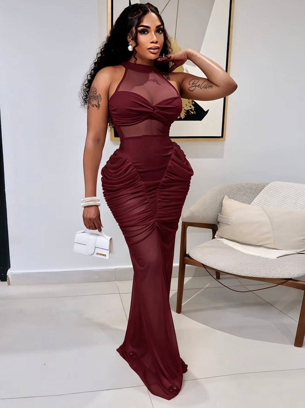 “Private Affair” Burgundy Dress