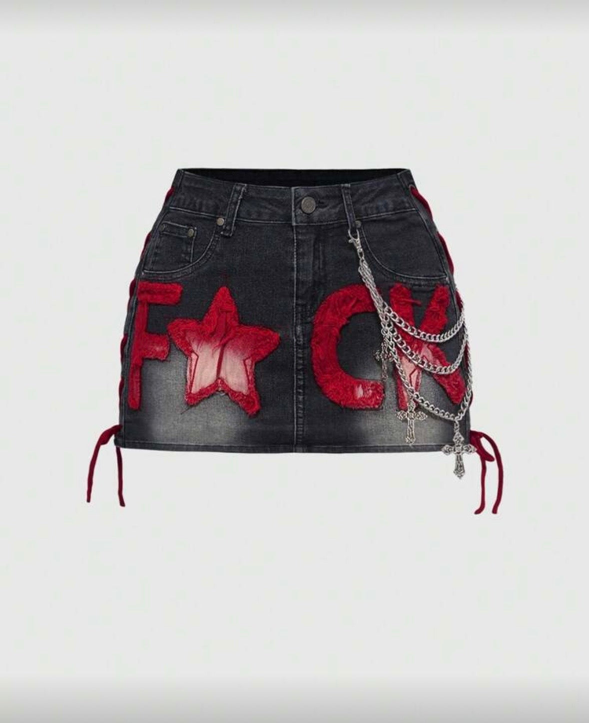 “Flick Star” Red Denim Skirt