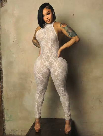 “Lia Lace” Brown Jumpsuit