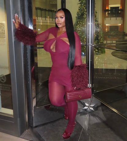 “Alexa” Burgundy Dress