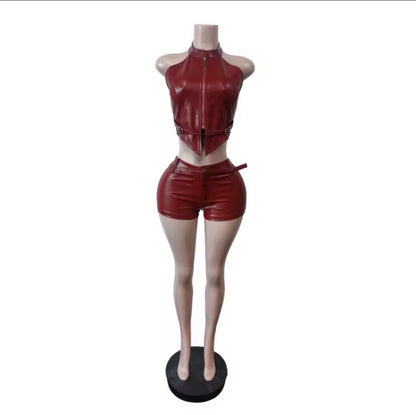 “Tipsy” Black Leather 2 Piece Set