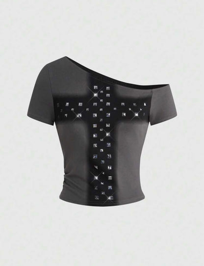 “Studded Cross” Grey Top