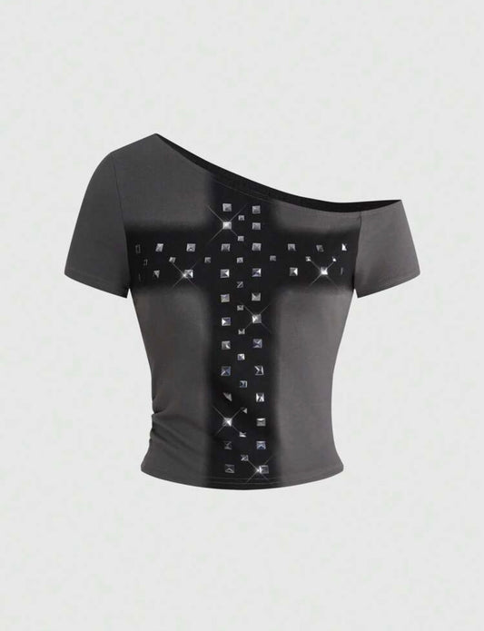 “Studded Cross” Grey Top
